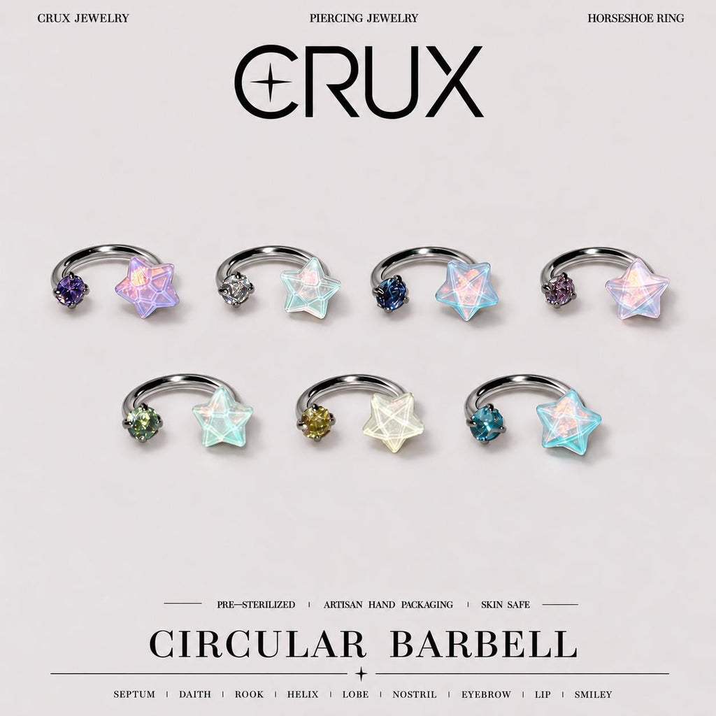 Crystal Star Titanium Horseshoe Ring