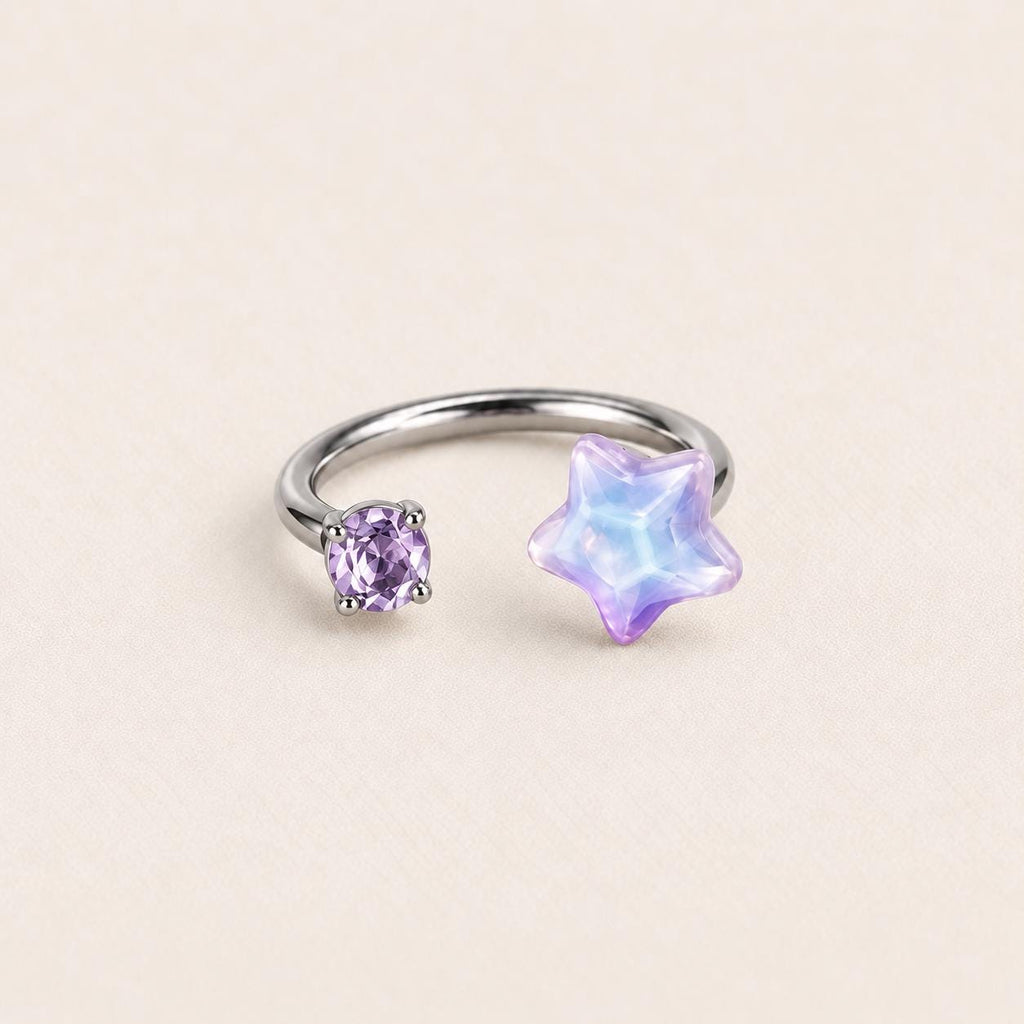 Crystal Star Titanium Horseshoe Ring detail 8