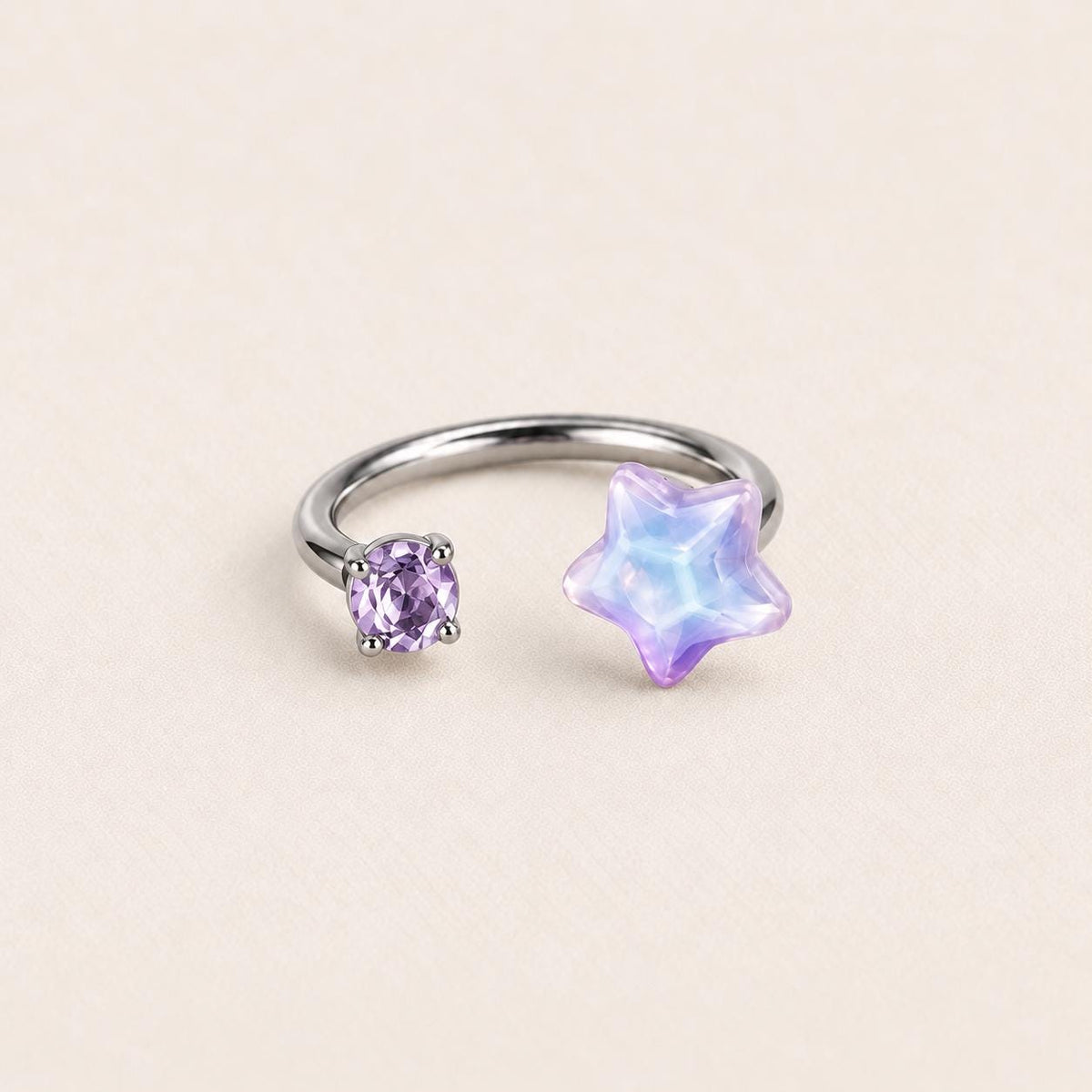 Crystal Star Titanium Horseshoe Ring detail 8