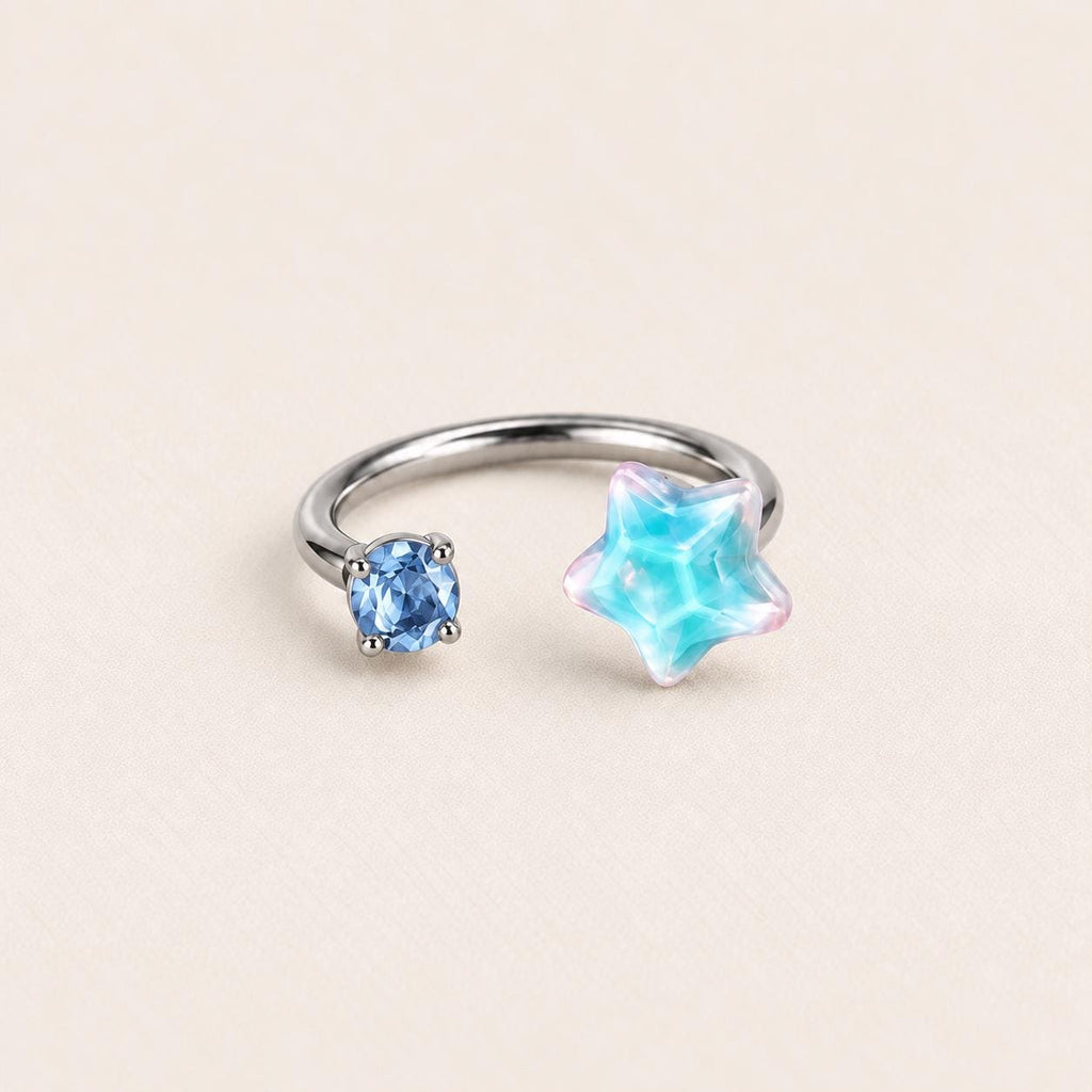 Crystal Star Titanium Horseshoe Ring detail 10