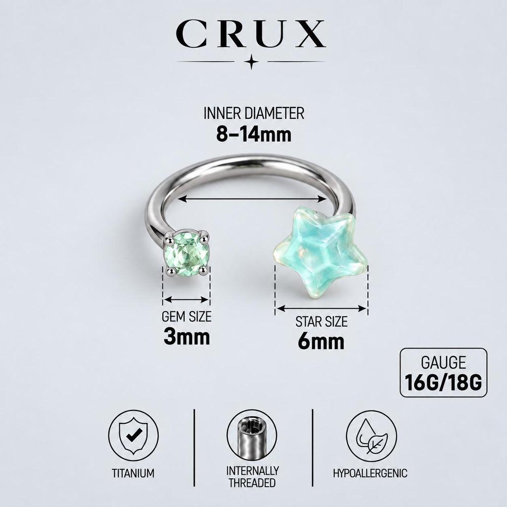 Crystal Star Titanium Horseshoe Ring detail 14