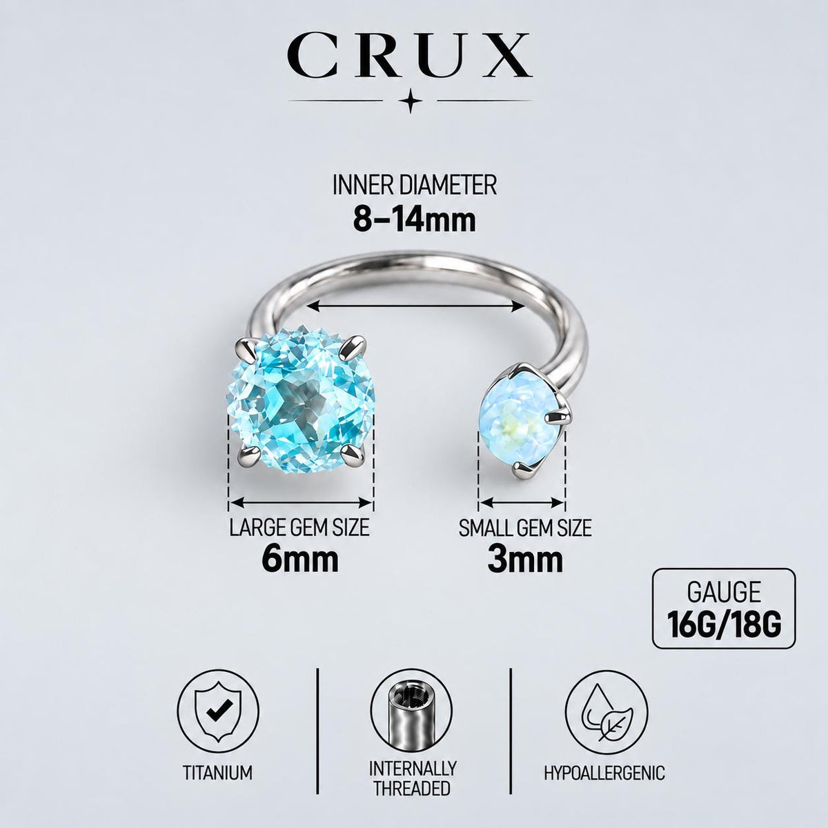Double Crystal Titanium Horseshoe Ring detail 8