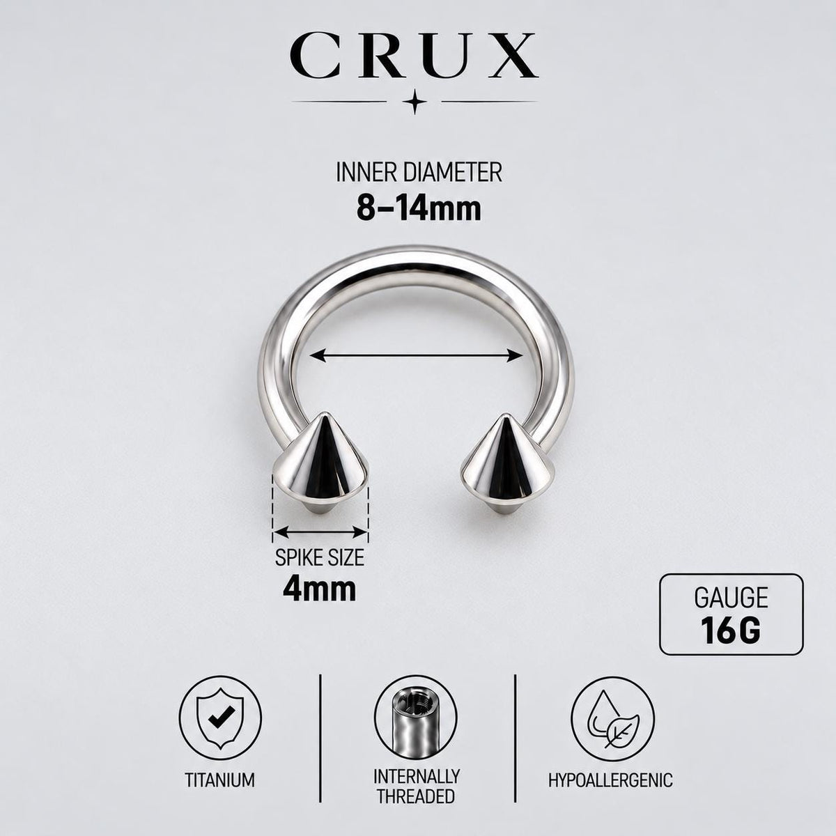 Punk Spike Titanium Horseshoe Ring detail 10