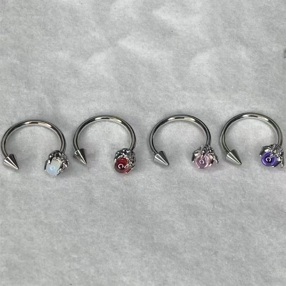 Dragon Claw Gem & Spike Titanium Horseshoe Ring detail 3