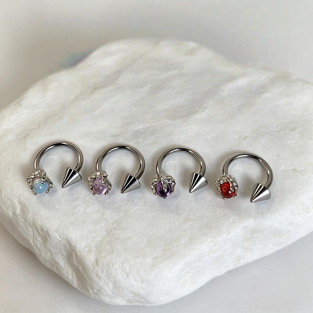 Dragon Claw Gem & Spike Titanium Horseshoe Ring detail 4