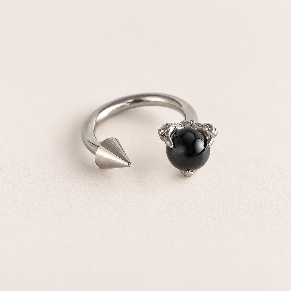 Dragon Claw Gem & Spike Titanium Horseshoe Ring detail 6