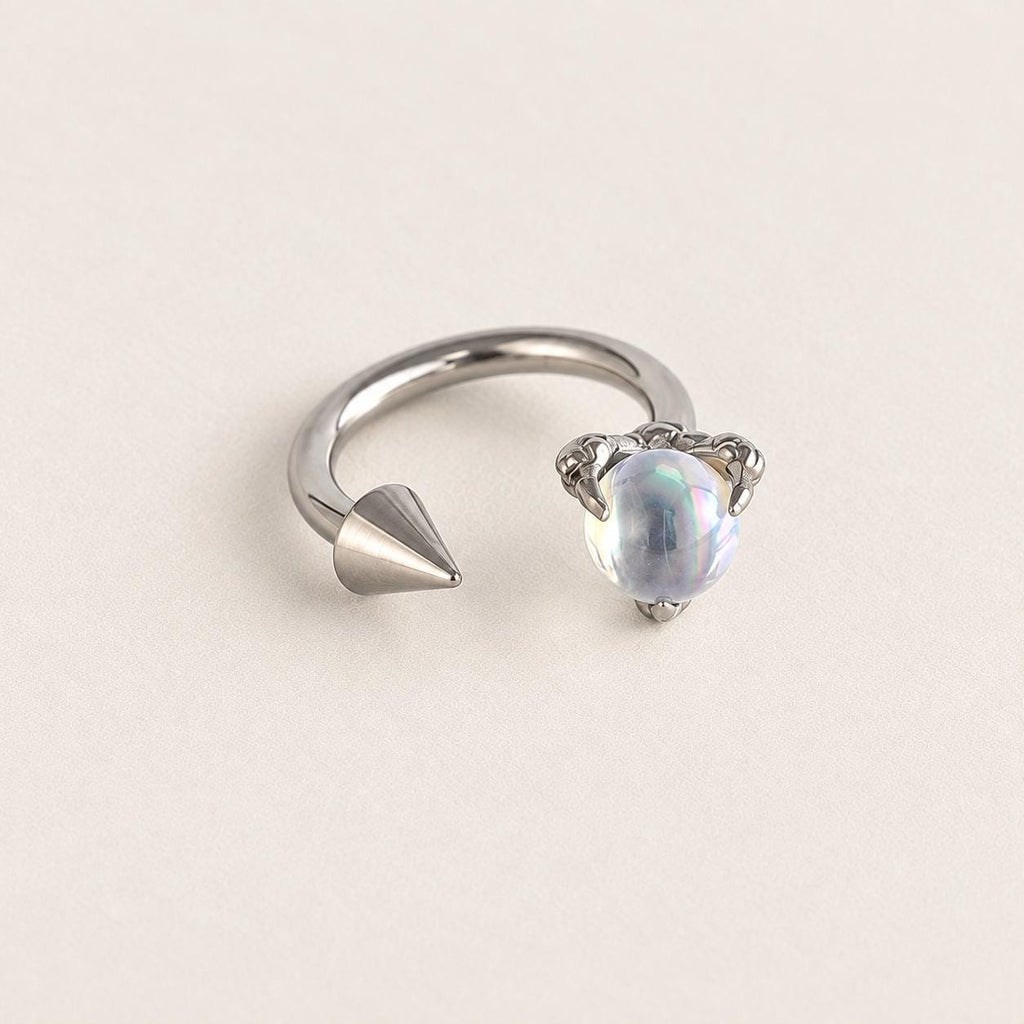 Dragon Claw Gem & Spike Titanium Horseshoe Ring detail 8