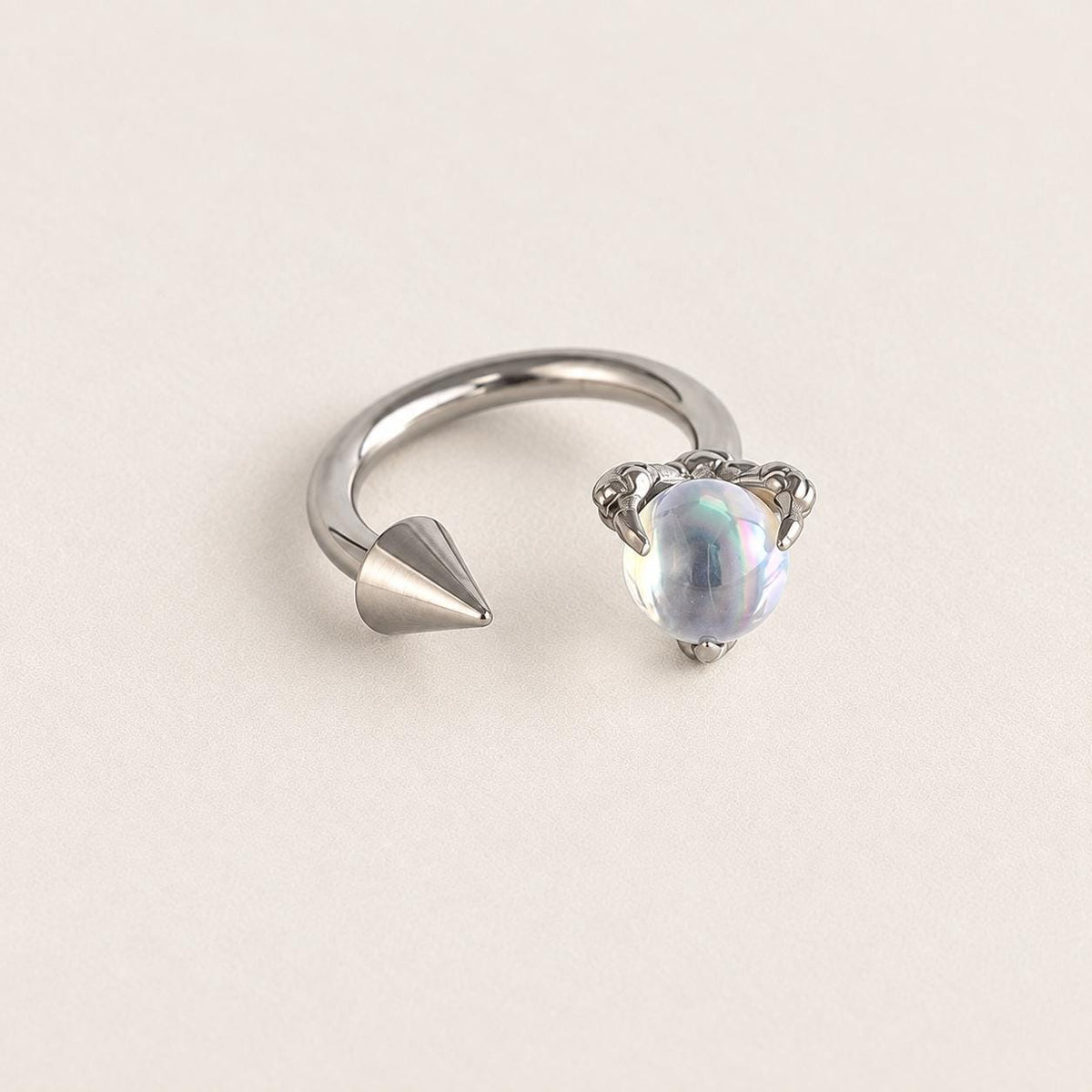Dragon Claw Gem & Spike Titanium Horseshoe Ring detail 8