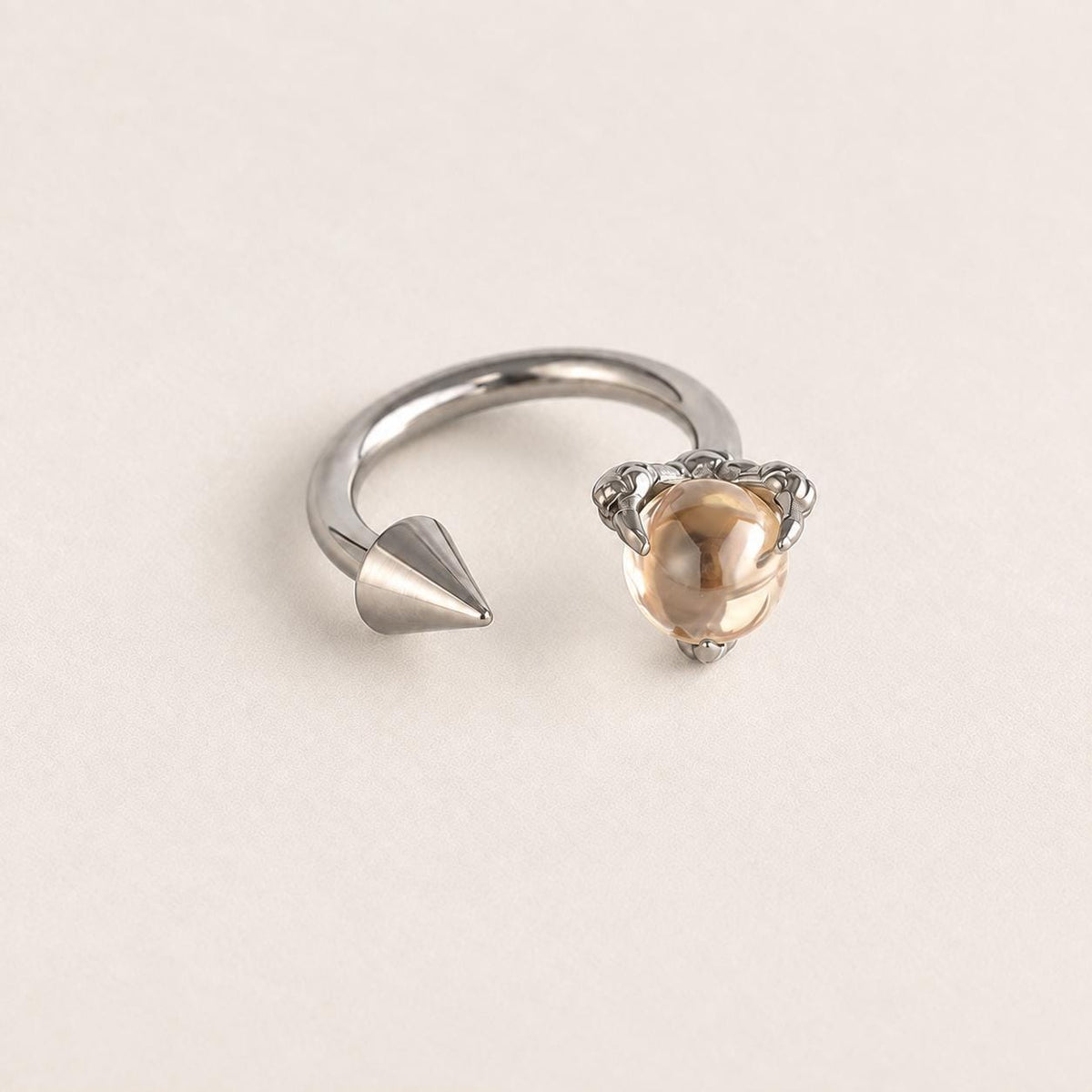 Dragon Claw Gem & Spike Titanium Horseshoe Ring detail 9