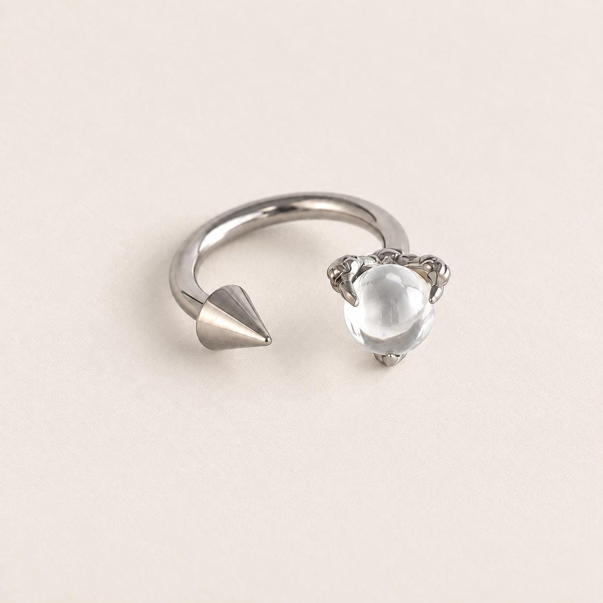 Dragon Claw Gem & Spike Titanium Horseshoe Ring detail 10
