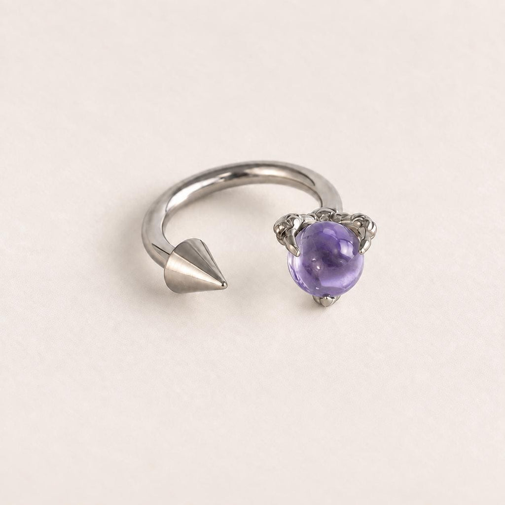 Dragon Claw Gem & Spike Titanium Horseshoe Ring detail 12