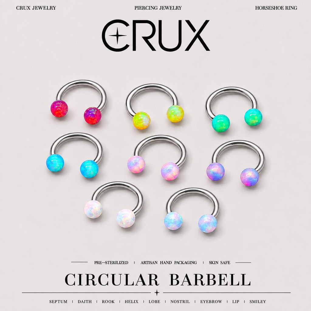 Opal Ball Titanium Horseshoe Ring