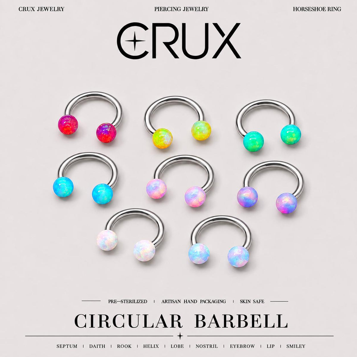Opal Ball Titanium Horseshoe Ring