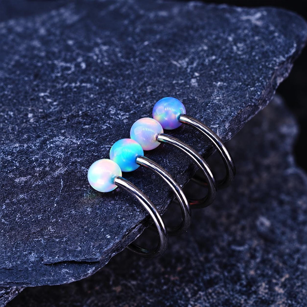 Opal Ball Titanium Horseshoe Ring detail 3