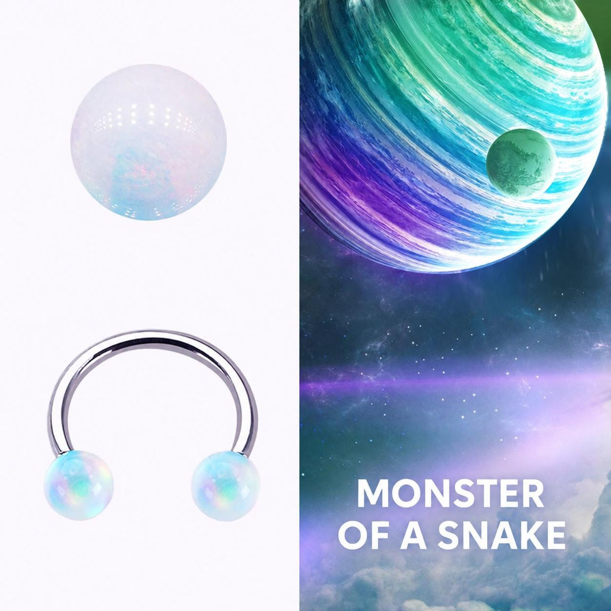 Opal Ball Titanium Horseshoe Ring detail 9