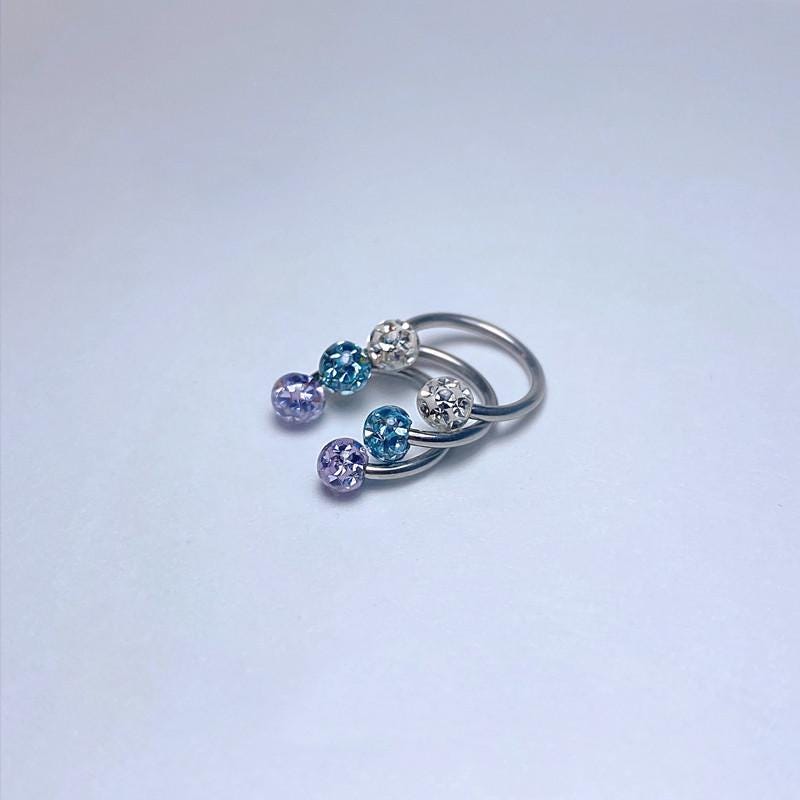 Pave Crystal Ball Titanium Horseshoe Ring detail 6