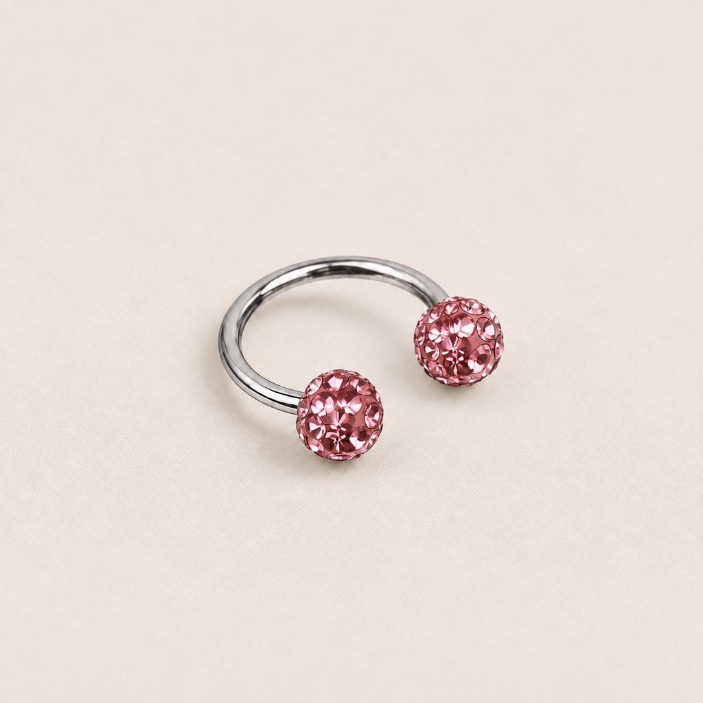 Pave Crystal Ball Titanium Horseshoe Ring detail 11