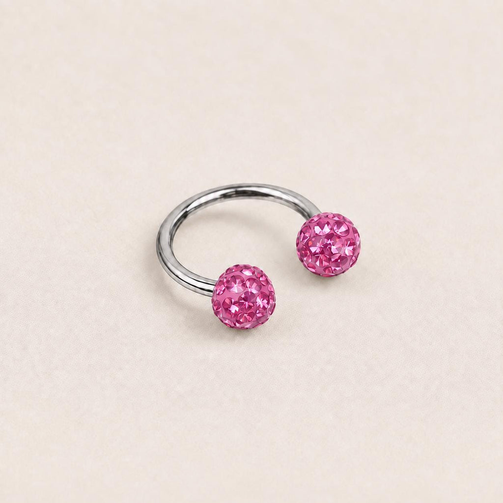 Pave Crystal Ball Titanium Horseshoe Ring detail 13