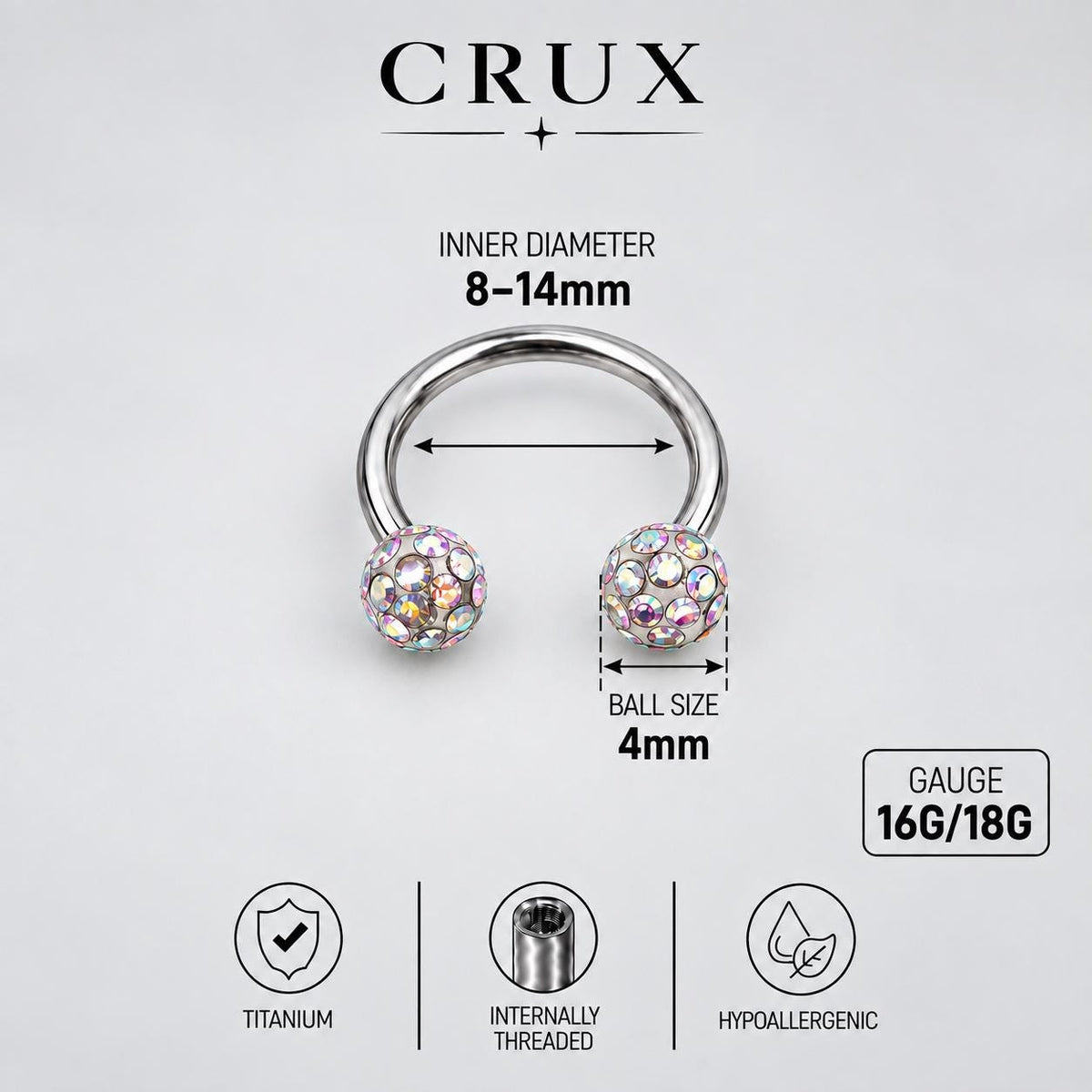 Pave Crystal Ball Titanium Horseshoe Ring detail 14