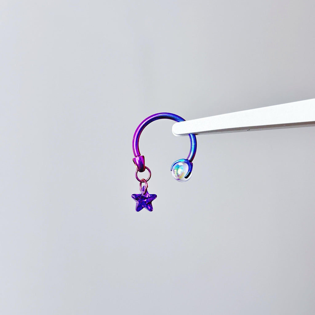 Celestial Dangle Star Titanium Horseshoe Ring detail 6