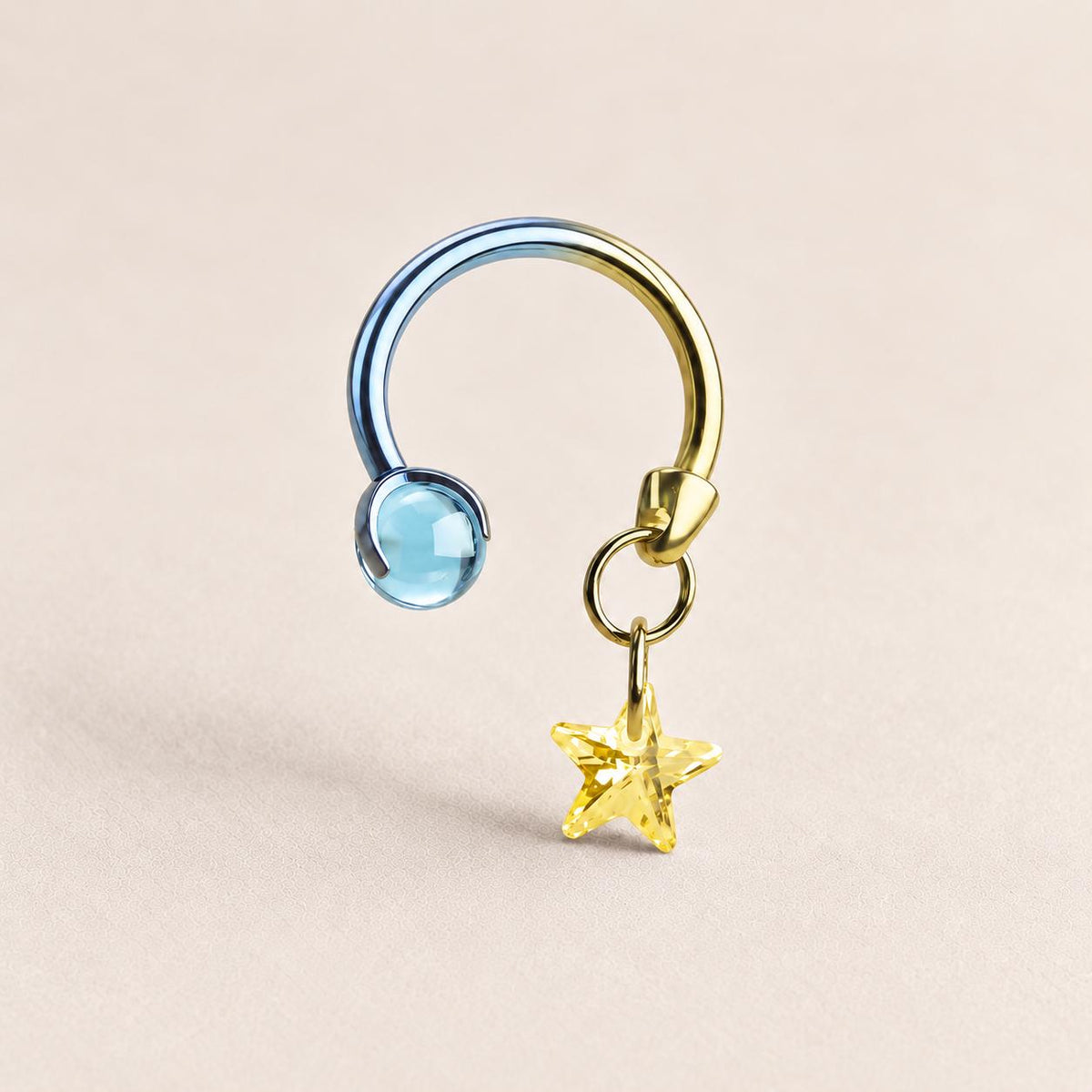 Celestial Dangle Star Titanium Horseshoe Ring detail 10