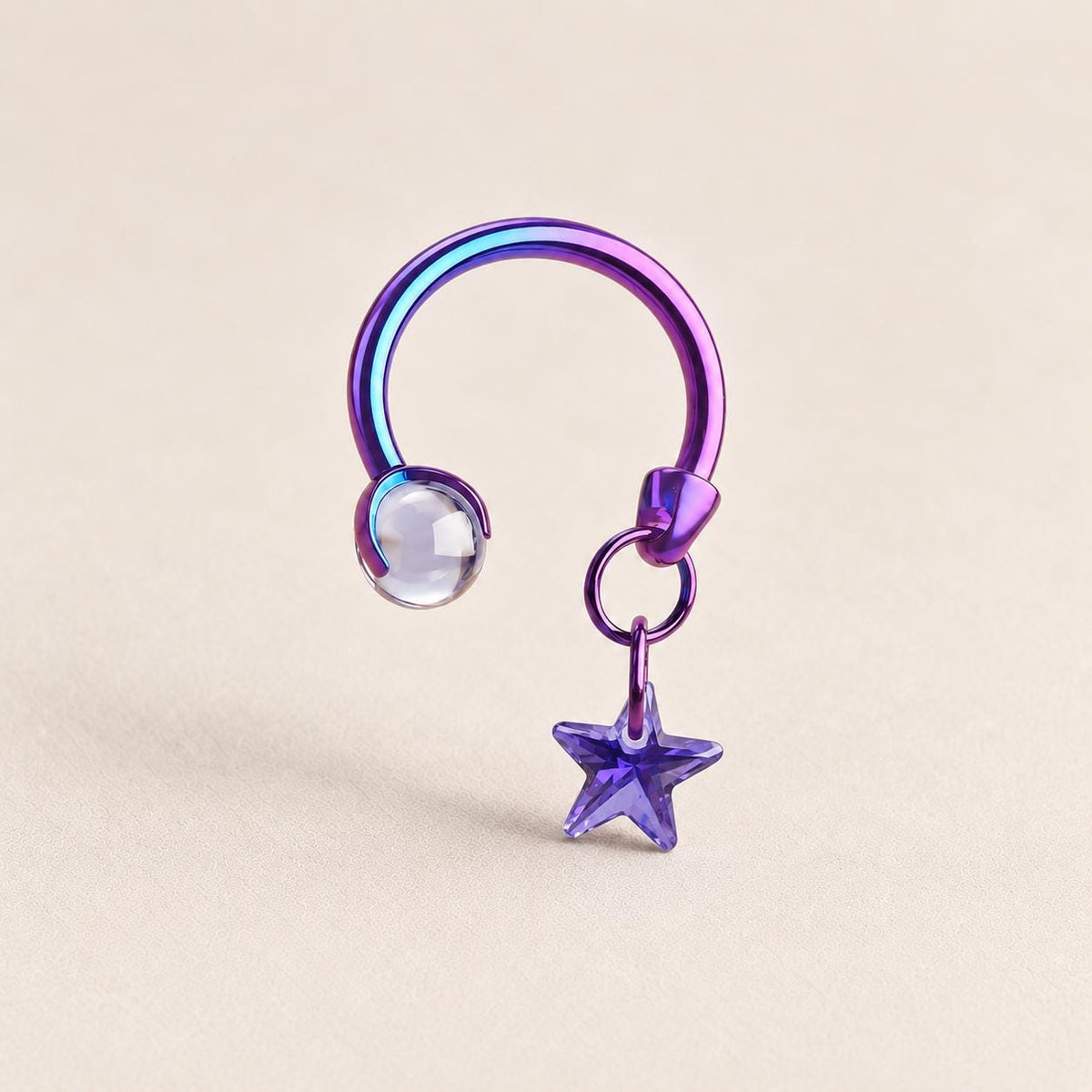 Celestial Dangle Star Titanium Horseshoe Ring detail 11