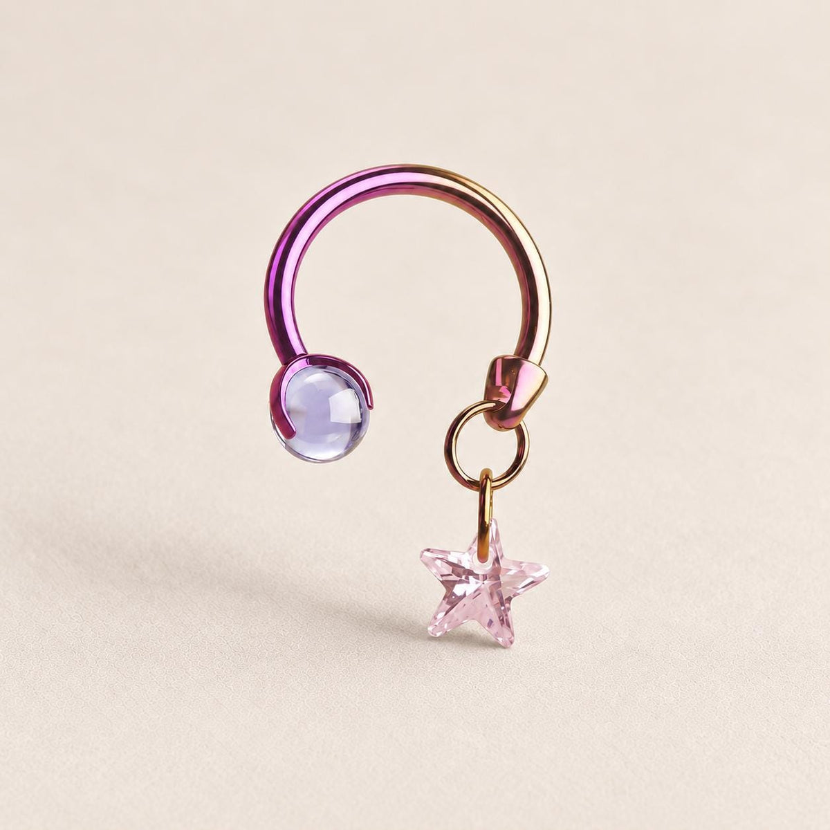 Celestial Dangle Star Titanium Horseshoe Ring detail 12