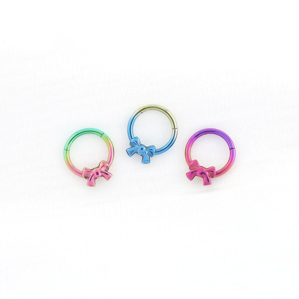 16G Titanium Bow Clicker Ring | Rainbow Hinged Hoop Septum Daith Helix Cartilage Piercing Jewelry Gift for Her Cute Kawaii - Image 5