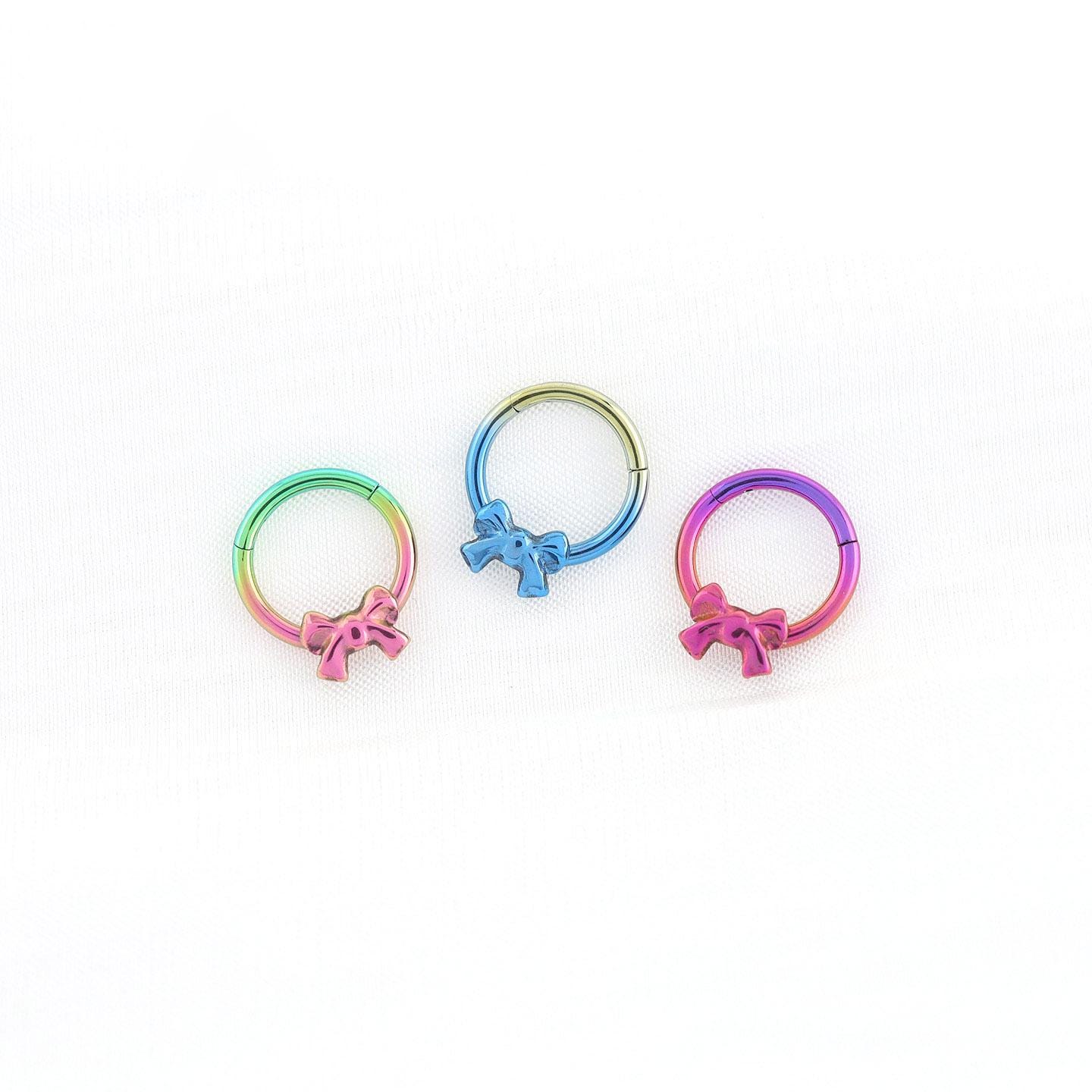 16G Titanium Bow Clicker Ring | Rainbow Hinged Hoop Septum Daith Helix Cartilage Piercing Jewelry Gift for Her Cute Kawaii - Image 5