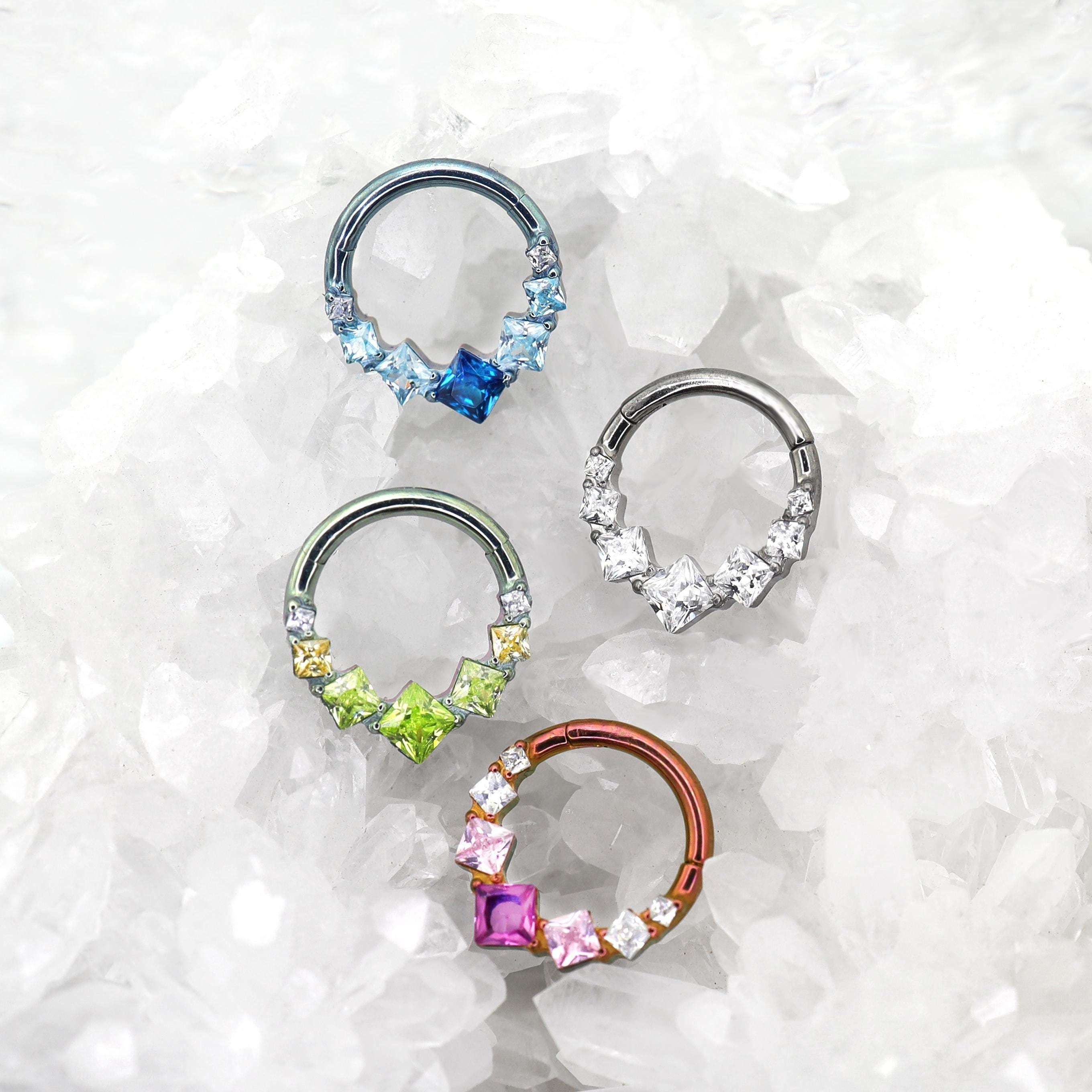 16G 8mm Titanium Crystal Cluster Clicker Ring | Hinged Hoop Septum Daith Helix Cartilage Piercing Jewelry Gift for Her Birthday