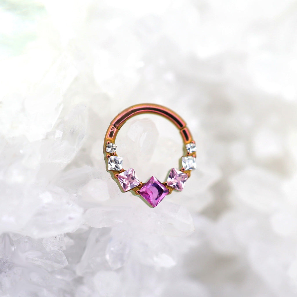 16G 8mm Titanium Crystal Cluster Clicker Ring | Hinged Hoop Septum Daith Helix Cartilage Piercing Jewelry Gift for Her Birthday