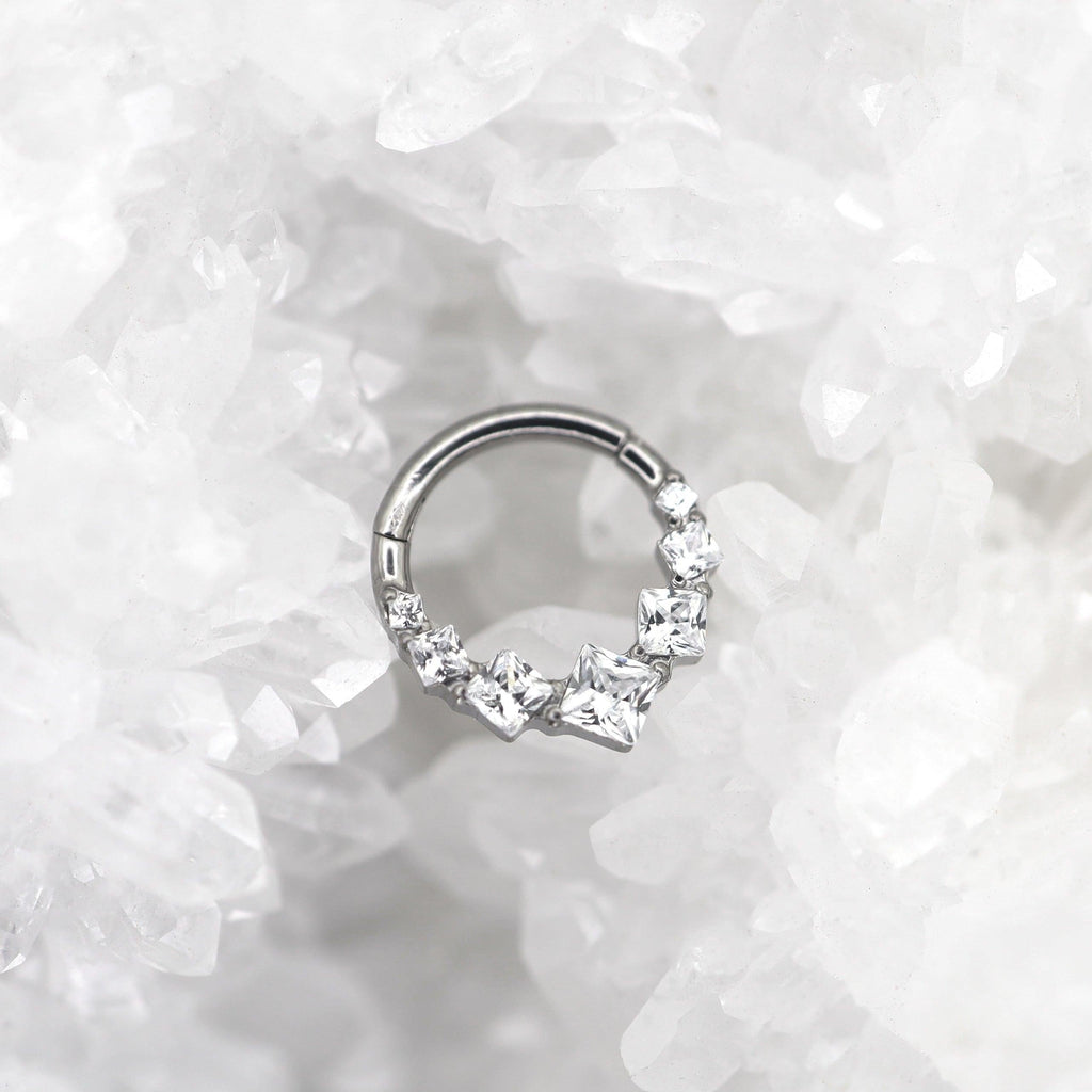 16G 8mm Titanium Crystal Cluster Clicker Ring | Hinged Hoop Septum Daith Helix Cartilage Piercing Jewelry Gift for Her Birthday