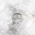 16G 8mm Titanium Crystal Cluster Clicker Ring | Hinged Hoop Septum Daith Helix Cartilage Piercing Jewelry Gift for Her Birthday
