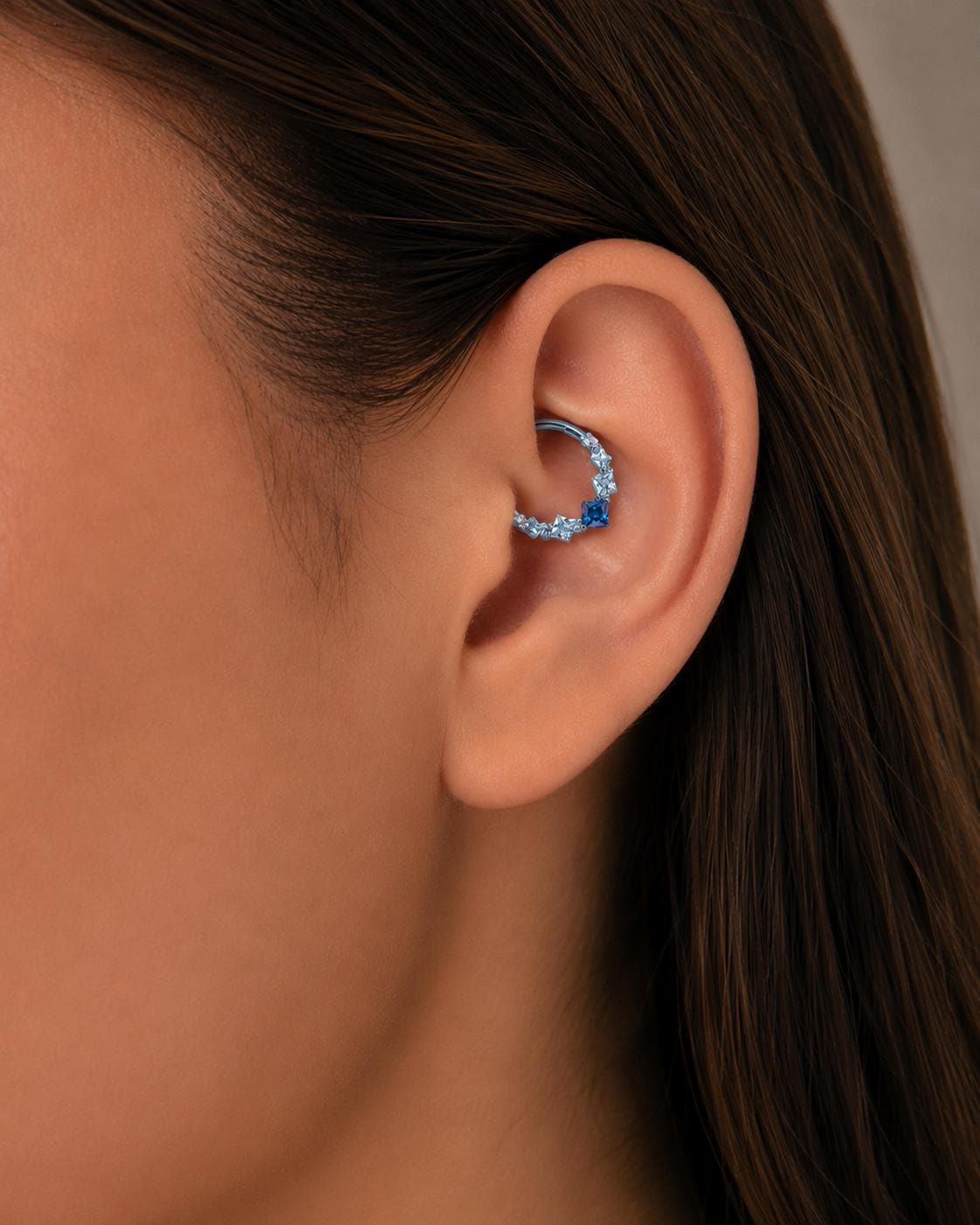 16G 8mm Titanium Crystal Cluster Clicker Ring | Hinged Hoop Septum Daith Helix Cartilage Piercing Jewelry Gift for Her Birthday