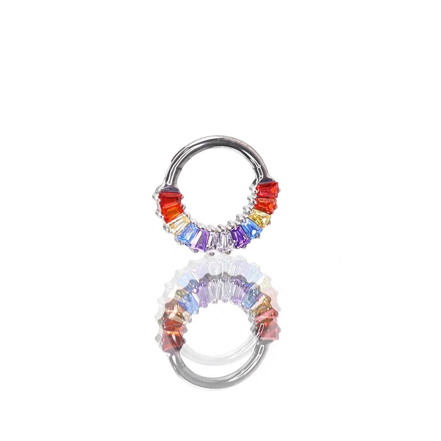 16G Rainbow Baguette Clicker Ring | Titanium Septum Jewelry | CZ Daith Hoop | Helix Cartilage Gift for Her - Image 4