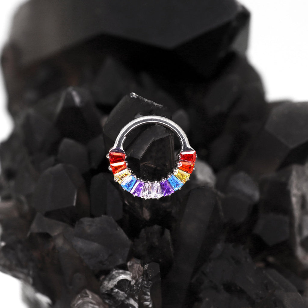 16G Rainbow Baguette Clicker Ring | Titanium Septum Jewelry | CZ Daith Hoop | Helix Cartilage Gift for Her - Image 5