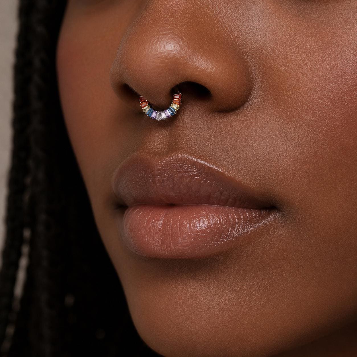 16G Rainbow Baguette Clicker Ring | Titanium Septum Jewelry | CZ Daith Hoop | Helix Cartilage Gift for Her - Image 2