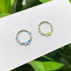 Starry CZ Clicker Ring | Pastel Septum Jewelry | Moon Star Daith Hoop | Fairycore Cartilage Gift for Her - Image 2