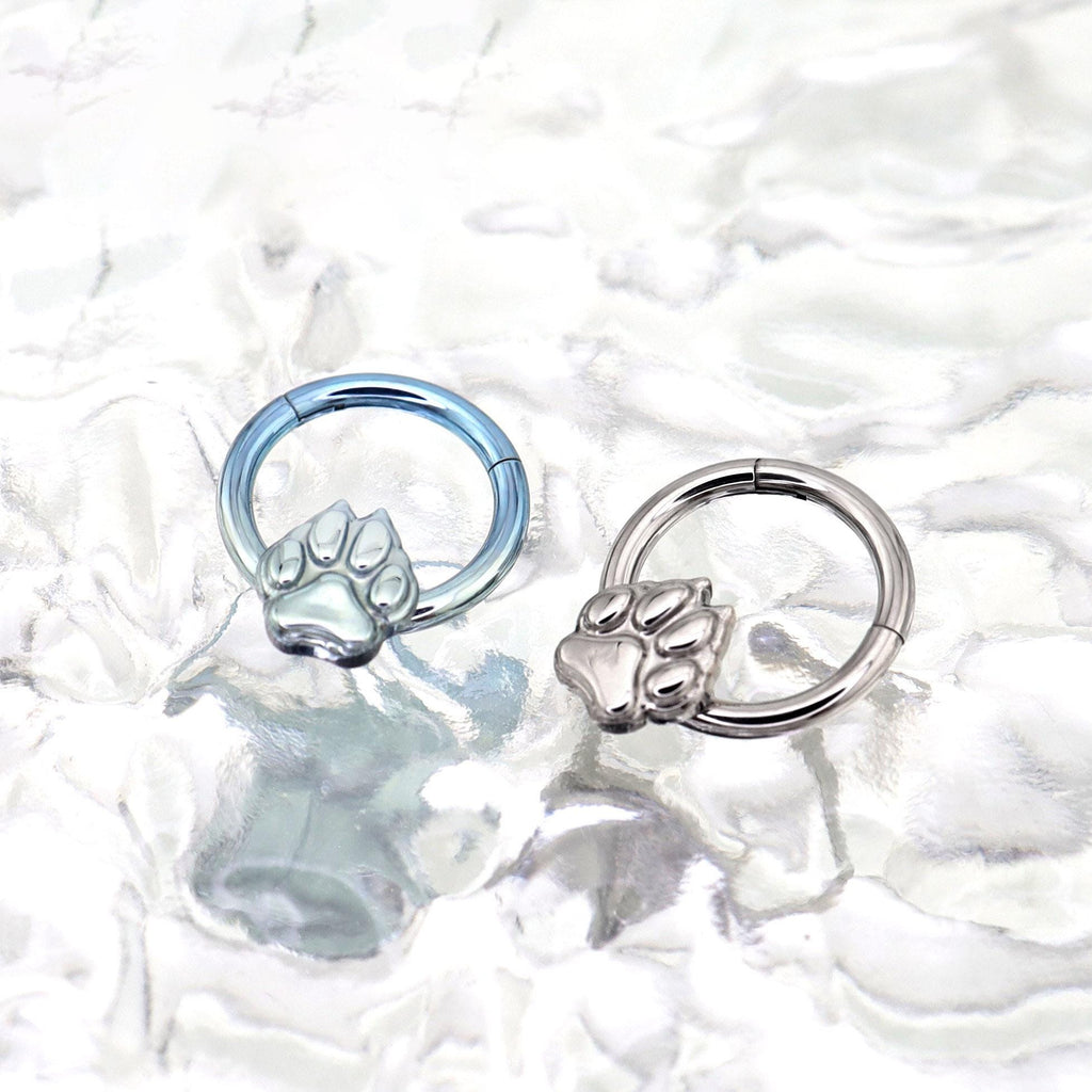 Paw Print Clicker Ring | Blue Titanium Septum Jewelry | Cat Paw Daith Hoop | Cute Cartilage Gift for Her - Image 2