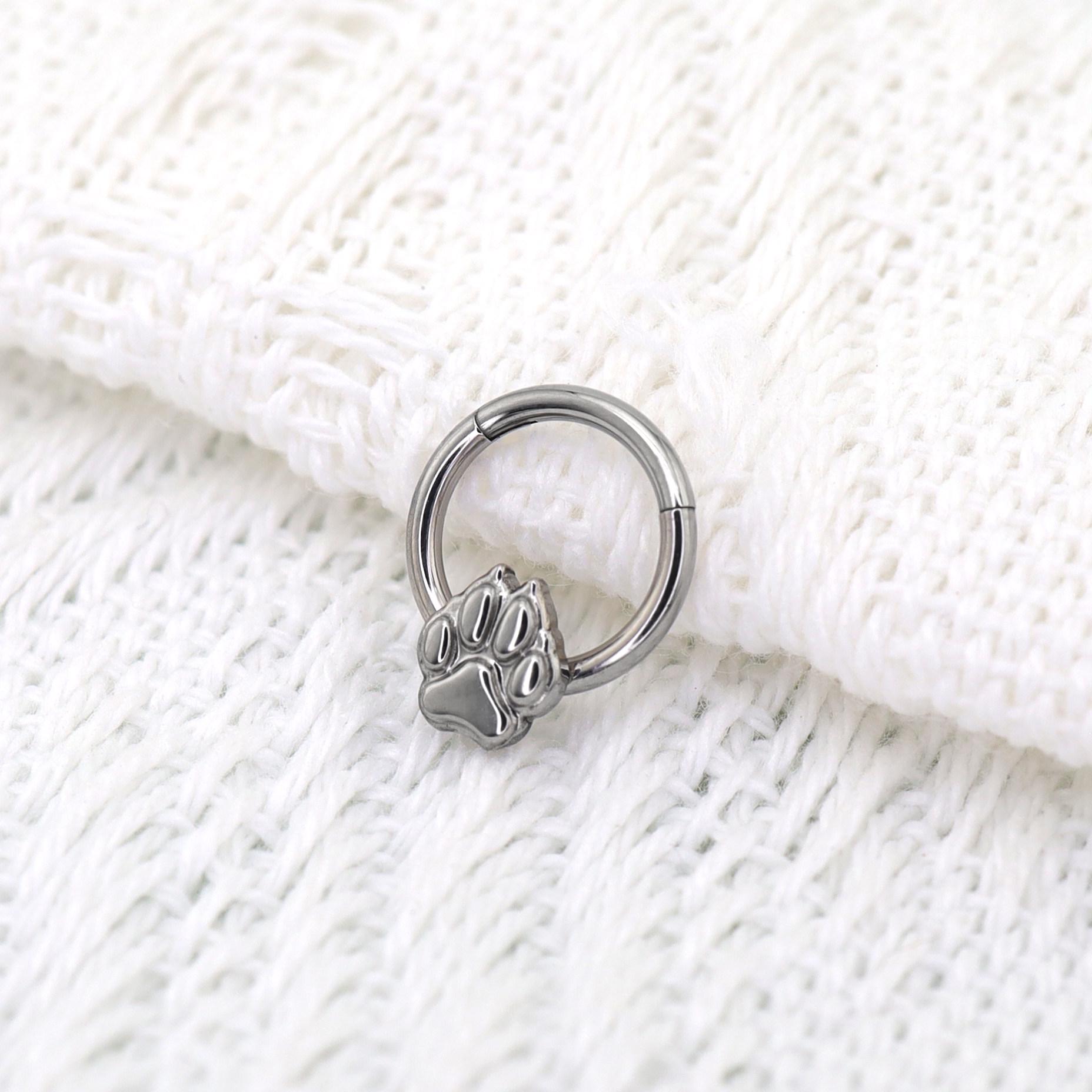 Paw Print Clicker Ring | Blue Titanium Septum Jewelry | Cat Paw Daith Hoop | Cute Cartilage Gift for Her - Image 5