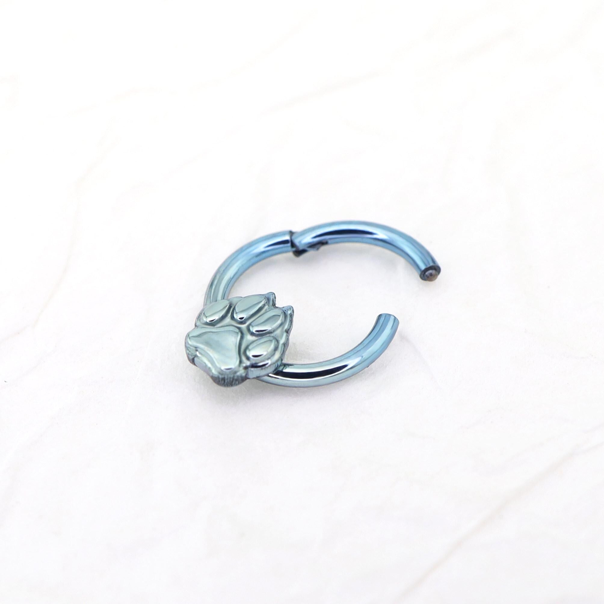 Paw Print Clicker Ring | Blue Titanium Septum Jewelry | Cat Paw Daith Hoop | Cute Cartilage Gift for Her - Image 6