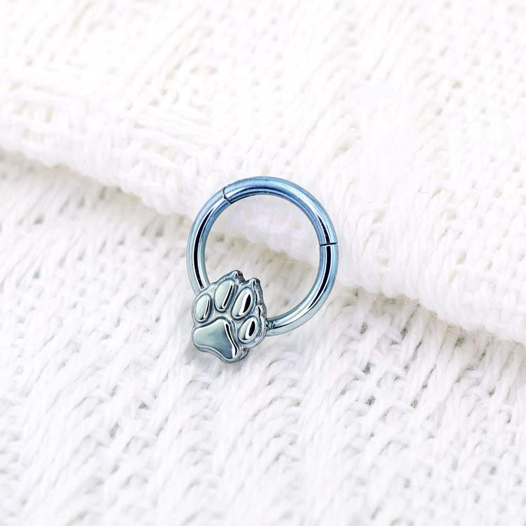 Paw Print Clicker Ring | Blue Titanium Septum Jewelry | Cat Paw Daith Hoop | Cute Cartilage Gift for Her - Image 7