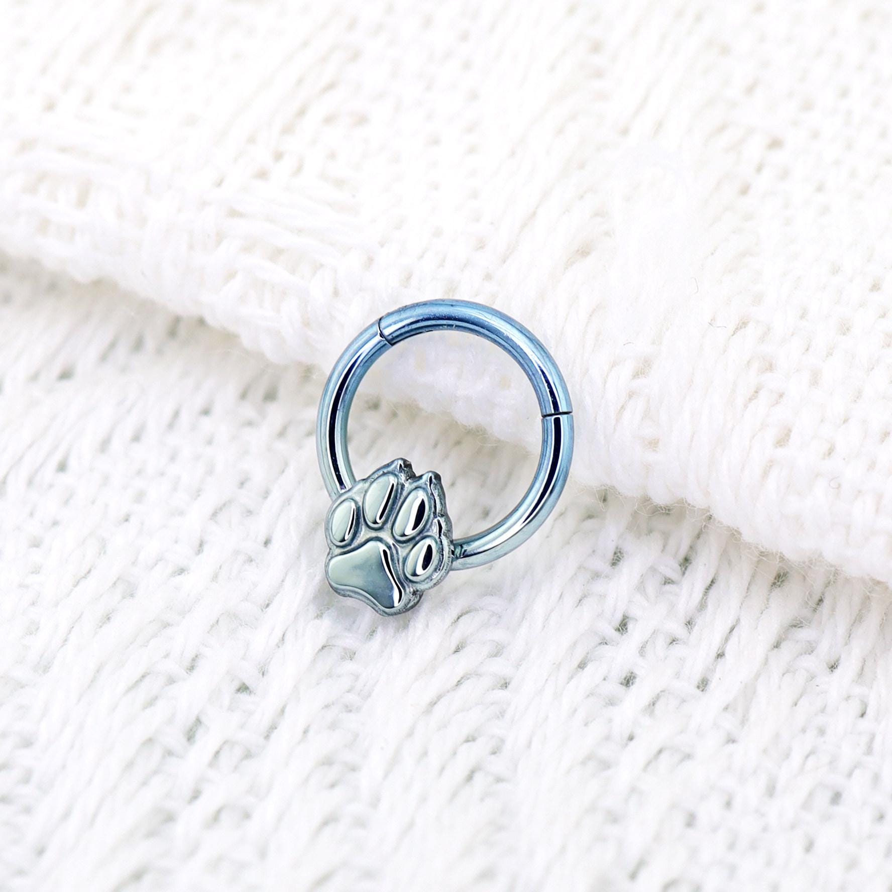 Paw Print Clicker Ring | Blue Titanium Septum Jewelry | Cat Paw Daith Hoop | Cute Cartilage Gift for Her - Image 7