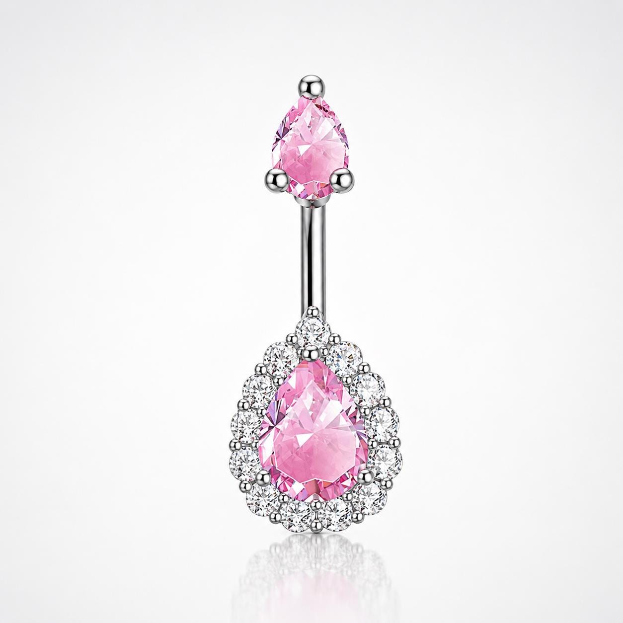 ASTM F136 Titanium Teardrop Belly Button Ring｜14G Navel Piercing｜Clear CZ Navel Ring｜Implant Grade Titanium Jewelry