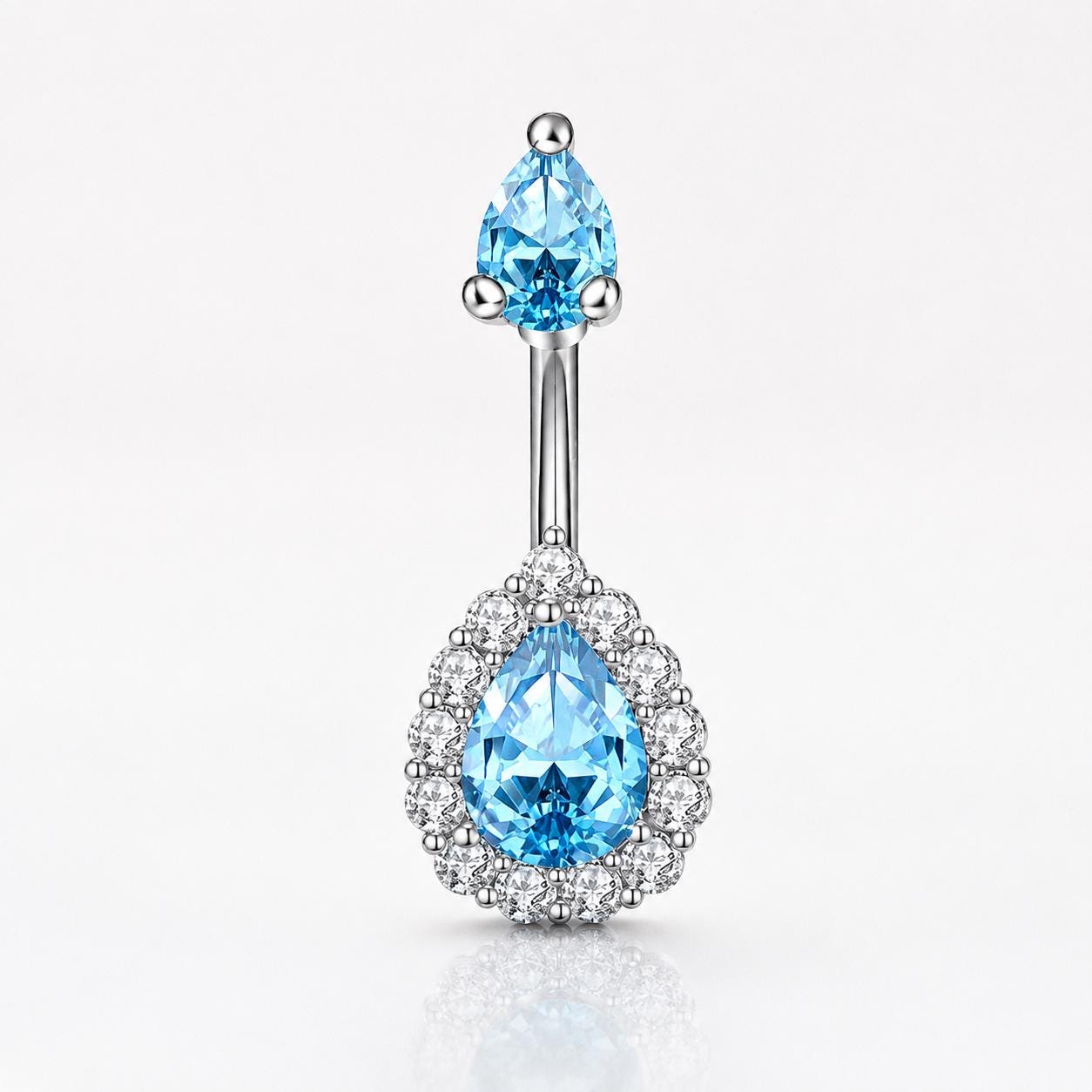 ASTM F136 Titanium Teardrop Belly Button Ring｜14G Navel Piercing｜Clear CZ Navel Ring｜Implant Grade Titanium Jewelry