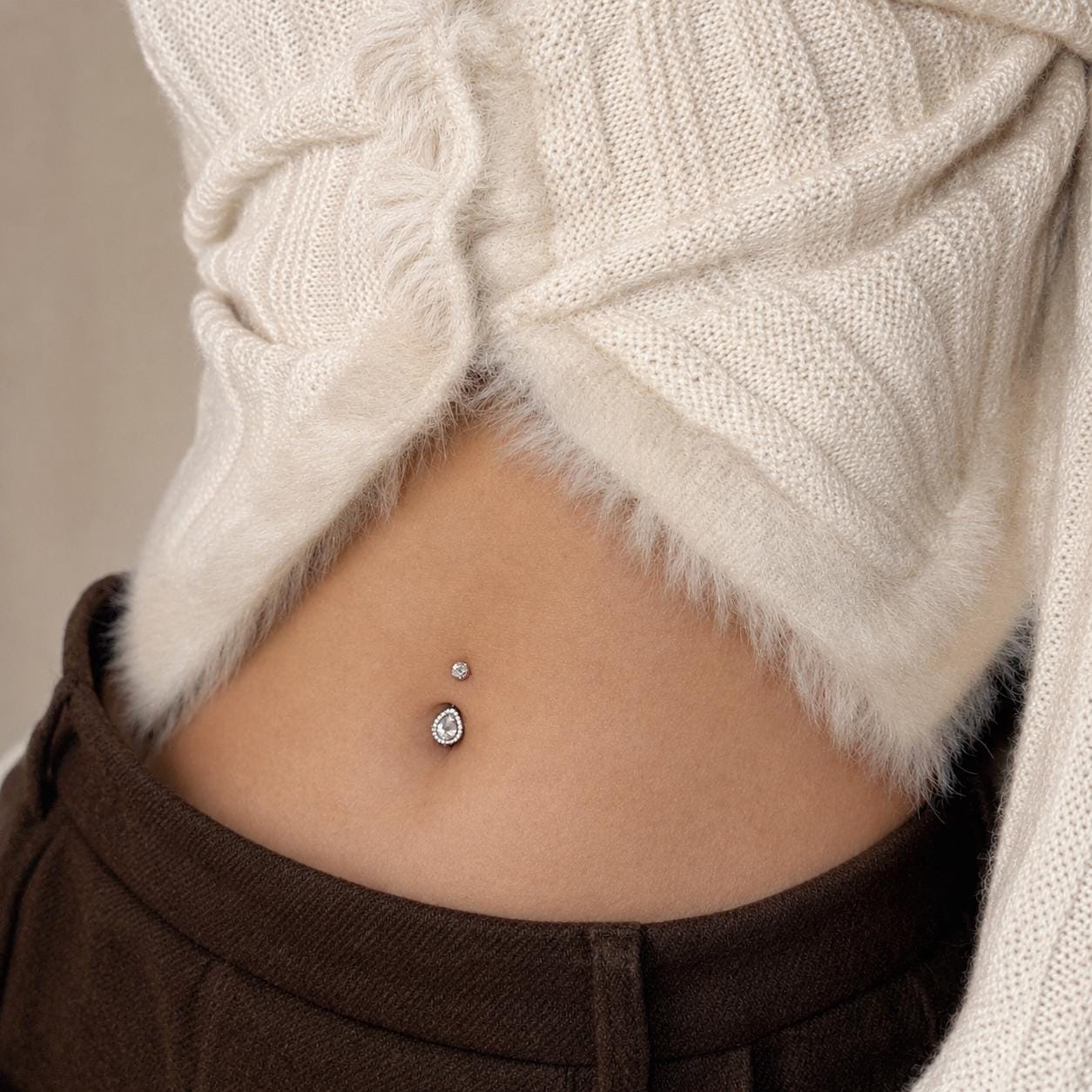 ASTM F136 Titanium Teardrop Belly Button Ring｜14G Navel Piercing｜Clear CZ Navel Ring｜Implant Grade Titanium Jewelry