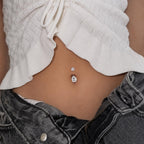 ASTM F136 Titanium Teardrop Belly Button Ring｜14G Navel Piercing｜Clear CZ Navel Ring｜Implant Grade Titanium Jewelry