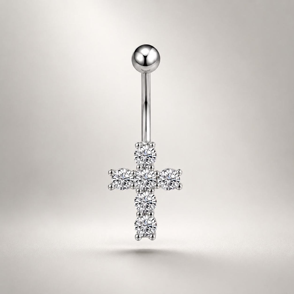 ASTM F136 Titanium Cross Belly Button Ring｜14G Navel Piercing｜CZ Cross Navel Ring｜Externally Threaded｜Gift for Her