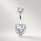 ASTM F136 Titanium Heart Belly Button Ring｜14G Navel Piercing｜Sparkly CZ Double Heart Navel Ring｜Externally Threaded｜ Gift For Her