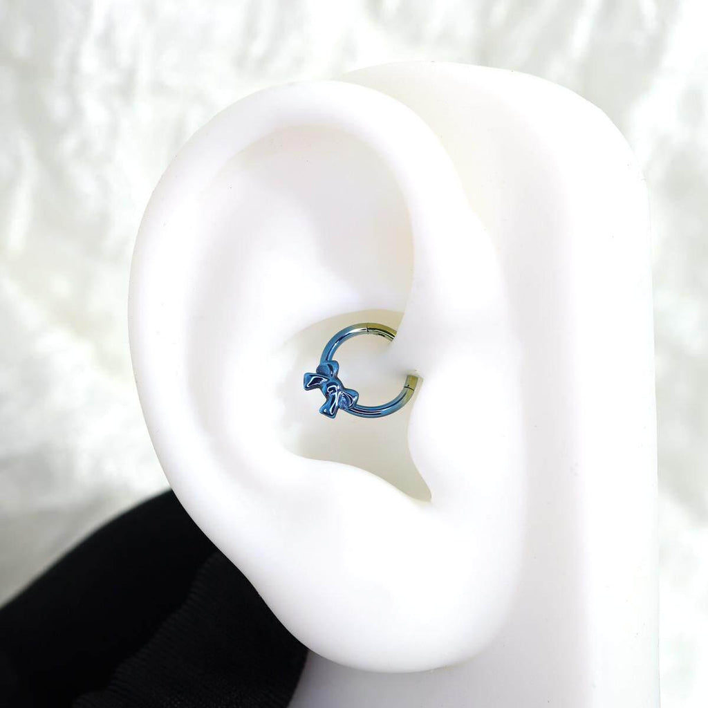16G Titanium Bow Clicker Ring | Rainbow Hinged Hoop Septum Daith Helix Cartilage Piercing Jewelry Gift for Her Cute Kawaii - Image 4